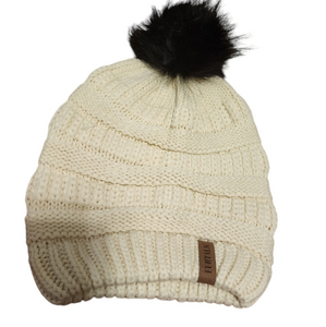 Furtalk off white beanie with‎ black puffball